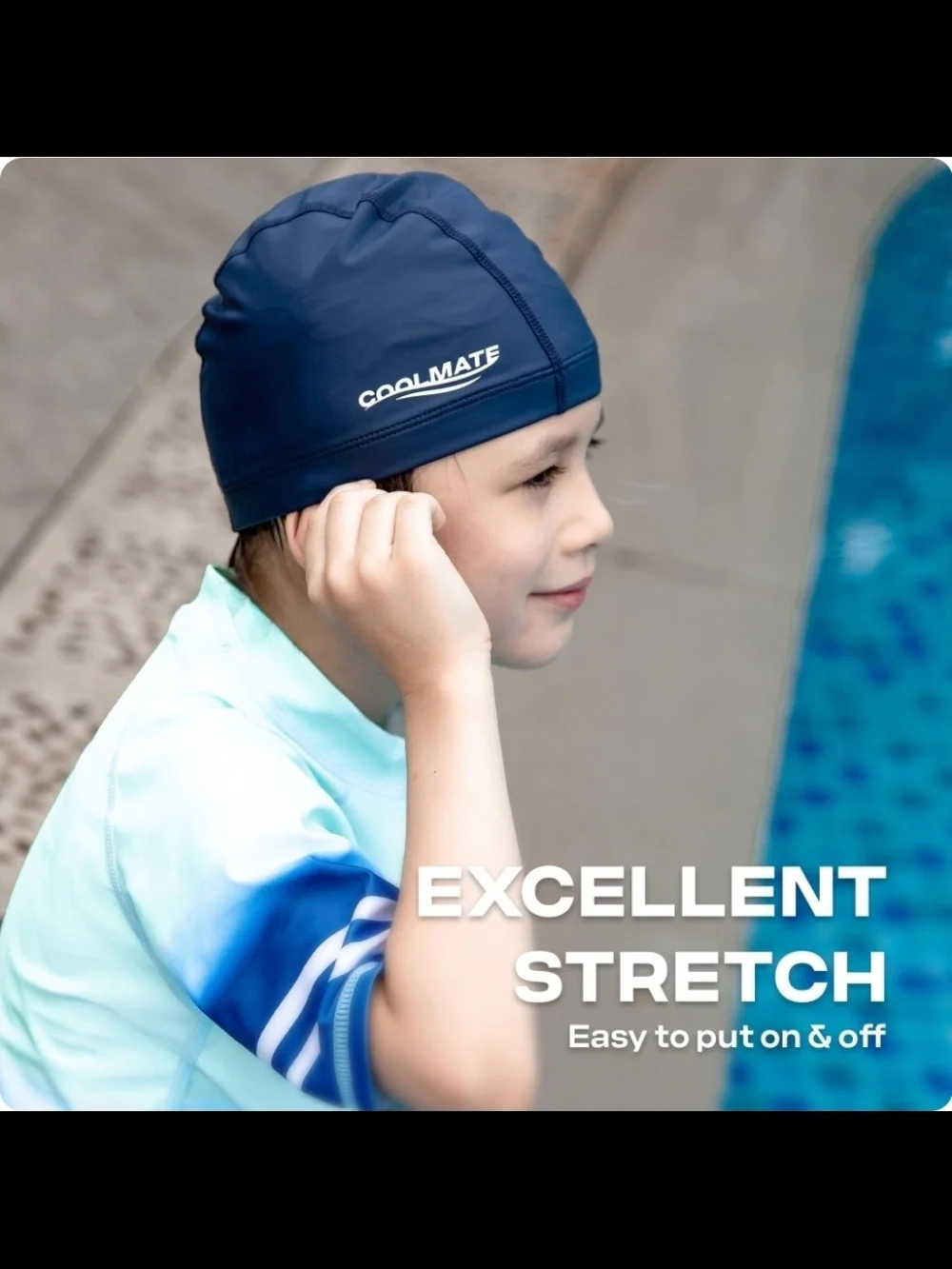 Kid Teen Swim Cap - Stretchy Pool UV Protection UPF 50+ Legend Ink Navy Blue S35